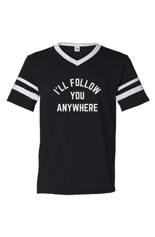 I&amp;#39;ll Follow You Retro V-Neck Striped Jersey